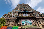 The great Chola temples of Tamil Nadu - the Sri Meenakshi-Sundareshwarar Temple of Madurai. The immense gopura gates of the outer walls. 